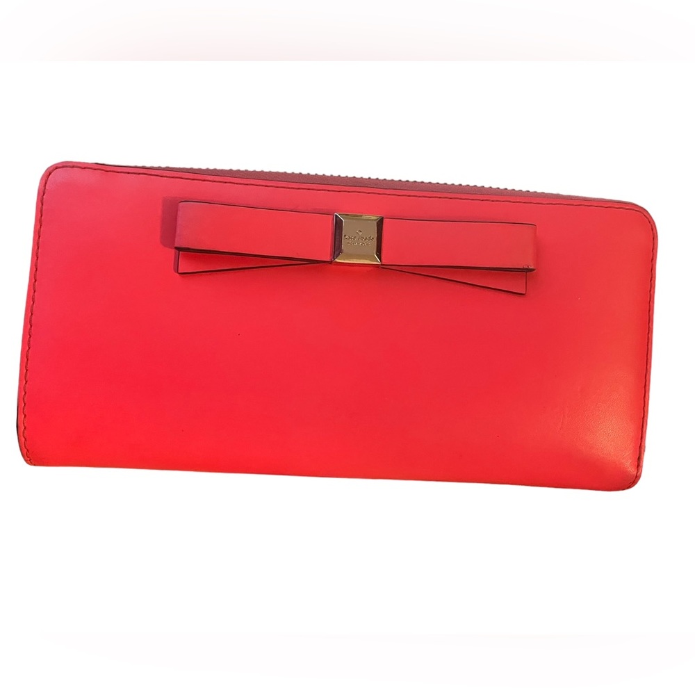 NWOT hot pink Morgan bow embellished zip around continental large wallet